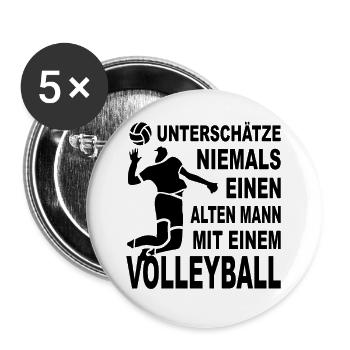 Alter Mann Volleyball Opa Beachvolleyball - Buttons groß 56 mm (5er Pack) - Weiß - Vorne