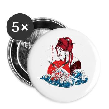 Wave Kanagawa Japan - Japanese Geisha, Samurai - Buttons large 2.2''/56 mm (5-pack) - white - Front