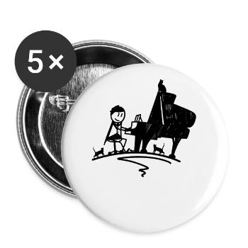 Piano Ailes avec chats - Piano Pianiste - Lot de 5 grands badges (56 mm) - blanc - Devant