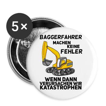 Bauarbeiter Baggerfahrer Bagger - Buttons groß 56 mm (5er Pack) - Weiß - Vorne