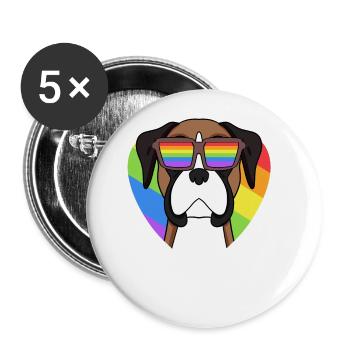 Boxer Hund Regenbogen Herz - Buttons groß 56 mm (5er Pack) - Weiß - Vorne
