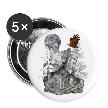 Wölfe,Winter, Adler, Mond - Buttons groß 56 mm (5er Pack) - Weiß - Vorne