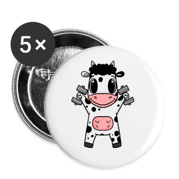 Kuh Fitness Motivation Gym Geschenk - Buttons groß 56 mm (5er Pack) - Weiß - Vorne