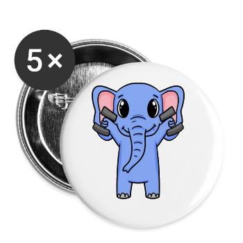 Elefant Fitness Motivation Gym Geschenk - Buttons groß 56 mm (5er Pack) - Weiß - Vorne