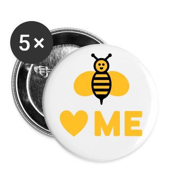 Bees love me (Biene, Herz) - Buttons groß 56 mm (5er Pack) - Weiß - Vorne