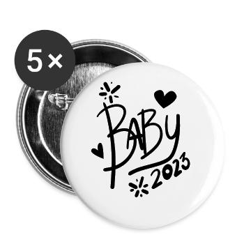 Baby 2023 - Neugeborenes 2023 Baby Geschenk - Buttons groß 56 mm (5er Pack) - Weiß - Vorne