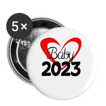 Baby 2023 - Neugeborenes 2023 Baby Geschenk - Buttons groß 56 mm (5er Pack) - Weiß - Vorne