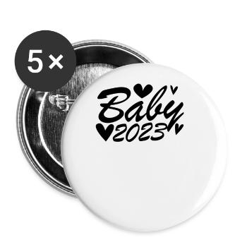 Baby 2023 - Neugeborenes 2023 Baby Geschenk - Buttons groß 56 mm (5er Pack) - Weiß - Vorne