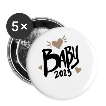 Baby 2023 - Neugeborenes 2023 Baby Geschenk - Buttons groß 56 mm (5er Pack) - Weiß - Vorne