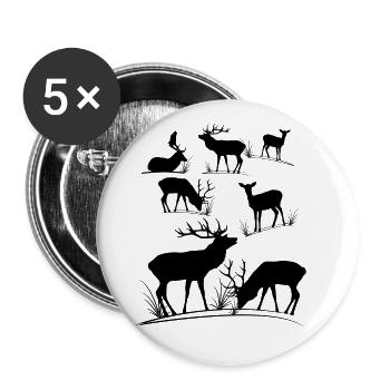 Cerf, chevreuil, cerf rouge, daim, cerf, chevreuil - Lot de 5 grands badges (56 mm) - blanc - Devant