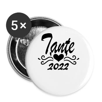 Tante 2022 - Werdende Tante - Tante werden - Buttons groß 56 mm (5er Pack) - Weiß - Vorne