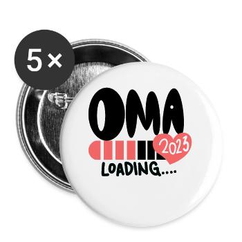Oma 2023 - Werdende Oma - Buttons groß 56 mm (5er Pack) - Weiß - Vorne
