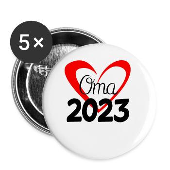 Oma 2023 - Werdende Oma - Buttons groß 56 mm (5er Pack) - Weiß - Vorne