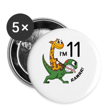 11 Geburtstag Junge - 11 Jahre Dino Giraffe - Buttons groß 56 mm (5er Pack) - Weiß - Vorne