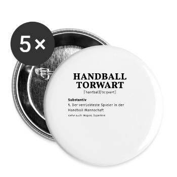 Lustig Handball Torwart - Buttons groß 56 mm (5er Pack) - Weiß - Vorne