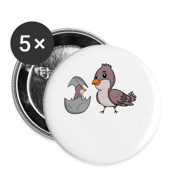 Moineau domestique avec bébé moineau domestique - Lot de 5 grands badges (56 mm) - blanc - Devant