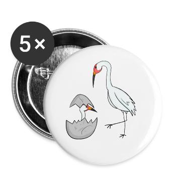 Kranich mit Baby Kranich - Buttons groß 56 mm (5er Pack) - Weiß - Vorne