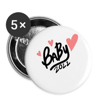Bébé 2022 - Naissance Enceinte 2022 - Lot de 5 grands badges (56 mm) - blanc - Devant