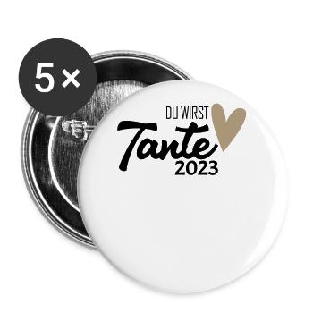 Tante 2023 - Werdende Tante - Tante werden - Buttons groß 56 mm (5er Pack) - Weiß - Vorne