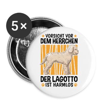 Vorsicht Lagotto Romagnolo Herrchen Wasserhund - Buttons groß 56 mm (5er Pack) - Weiß - Vorne