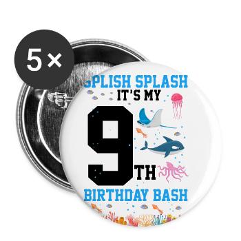 Marine Biology Birthday Party 9 Years Nine - Buttons large 2.2''/56 mm (5-pack) - white - Front