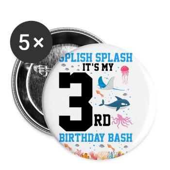Meeresbiologie Geburtstagsparty Geburtstag 3 Drei - Buttons groß 56 mm (5er Pack) - Weiß - Vorne