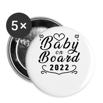 Bébé 2022 - Naissance Enceinte 2022 - Lot de 5 grands badges (56 mm) - blanc - Devant