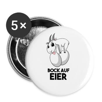 Bock auf Eier - Ziege Ziegenbock - Buttons groß 56 mm (5er Pack) - Weiß - Vorne
