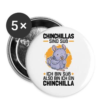 Chinchillas sind süß Wollmaus Chinchilla - Buttons groß 56 mm (5er Pack) - Weiß - Vorne