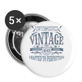 Vintage Légendaire - Vieilli parfaitement 60ème anniversaire - Lot de 5 grands badges (56 mm) - blanc - Devant