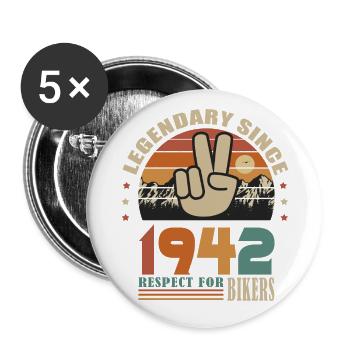 moto anniversaire né en 1942 motard 80 ans - Lot de 5 grands badges (56 mm) - blanc - Devant