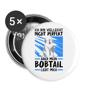 Bobtail liebt mich altenglischer Schäferhund - Buttons groß 56 mm (5er Pack) - Weiß - Vorne