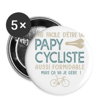 papy cycliste formidable vélo velo vélos - Lot de 5 grands badges (56 mm) - blanc - Devant