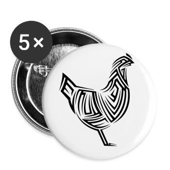 Tatouage tribal de poulet - Lot de 5 grands badges (56 mm) - blanc - Devant