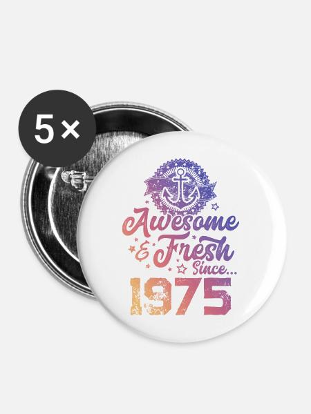 1975 awesome fresh - Buttons groß 56 mm (5er Pack) - Weiß