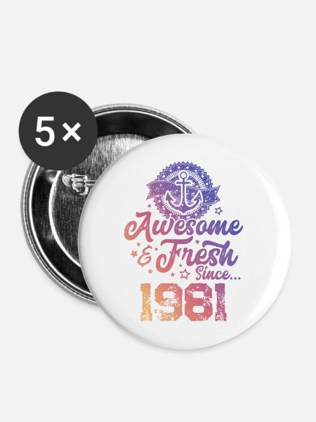 1981 awesome fresh - Buttons groß 56 mm (5er Pack) - Weiß