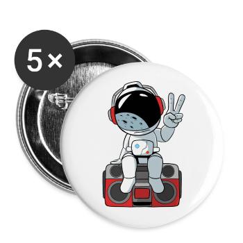 Astronaut sitzt auf Kassettenrekorder - Buttons groß 56 mm (5er Pack) - Weiß - Vorne