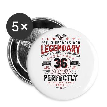 Vintage Légendaire - Vieilli parfaitement 36ème anniversaire - Lot de 5 grands badges (56 mm) - blanc - Devant