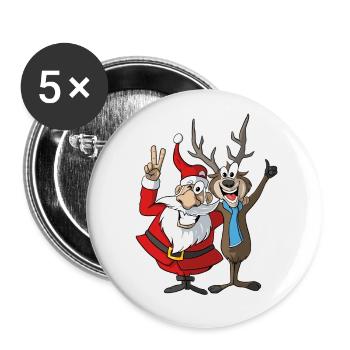 Drôle de motif de Noël Père Noël avec des rennes - Lot de 5 grands badges (56 mm) - blanc - Devant