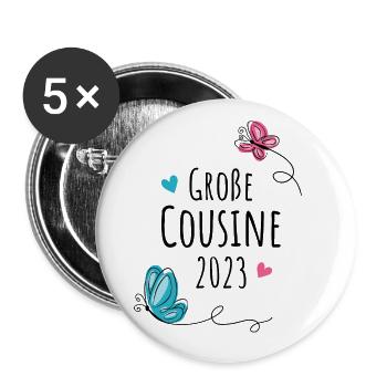 Große Cousine 2023 Schmetterlinge / Big Cousin - Buttons groß 56 mm (5er Pack) - Weiß - Vorne