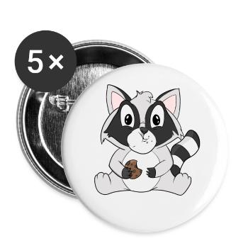 Waschbär mit Keks - Buttons groß 56 mm (5er Pack) - Weiß - Vorne
