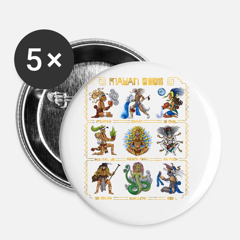 Ancient Mayan Civilization Gods - Buttons large 2.2''/56 mm (5-pack) - white