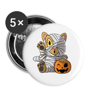 Halloween Maman Chat Citrouille Chat ChatOn - Lot de 5 grands badges (56 mm) - blanc - Devant