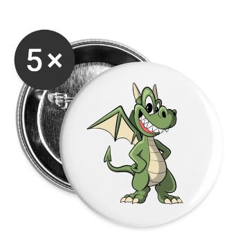 Süßer Drache Cartoon Drachen - Buttons groß 56 mm (5er Pack) - Weiß - Vorne