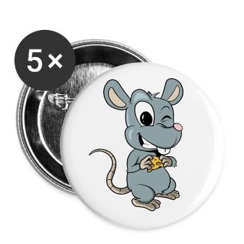 Funny mouse with a piece of cheese - Buttons large 2.2''/56 mm (5-pack) - white - Front