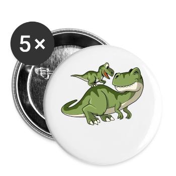 Grand dinosaure et petit dinosaure - Lot de 5 grands badges (56 mm) - blanc - Devant