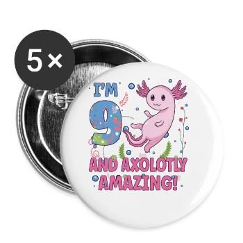 I'm 9 süßes Axolotl 9. Geburtstags Geschenk - Buttons groß 56 mm (5er Pack) - Weiß - Vorne