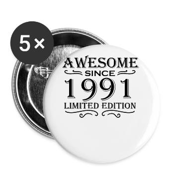 1991 - Jahrgang 1991 - Fantastisch seit 1991 - Buttons groß 56 mm (5er Pack) - Weiß - Vorne