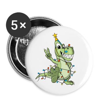 Funny dinosaur as a Christmas tree - Buttons large 2.2''/56 mm (5-pack) - white - Front