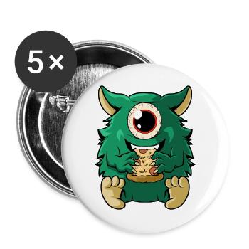 Un monstre mignon mange de la pizza - Lot de 5 grands badges (56 mm) - blanc - Devant